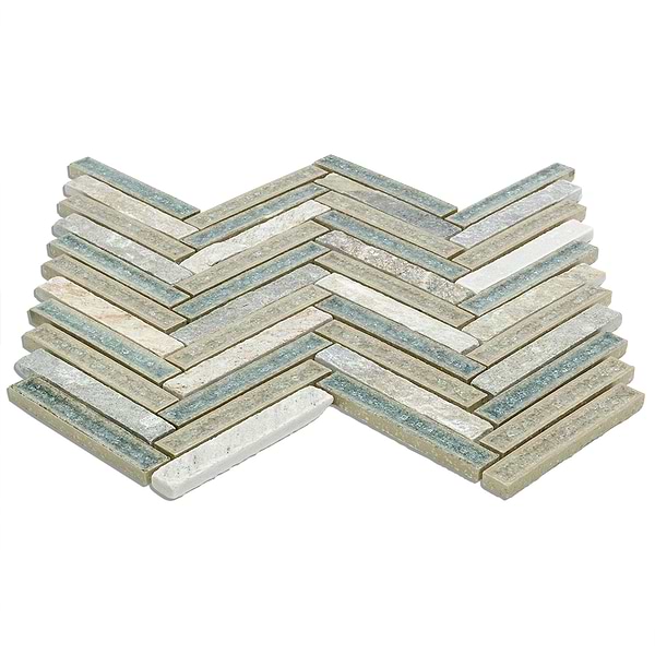 Roman Collection Crystal Springs Herringbone Marble And Glass Tile 