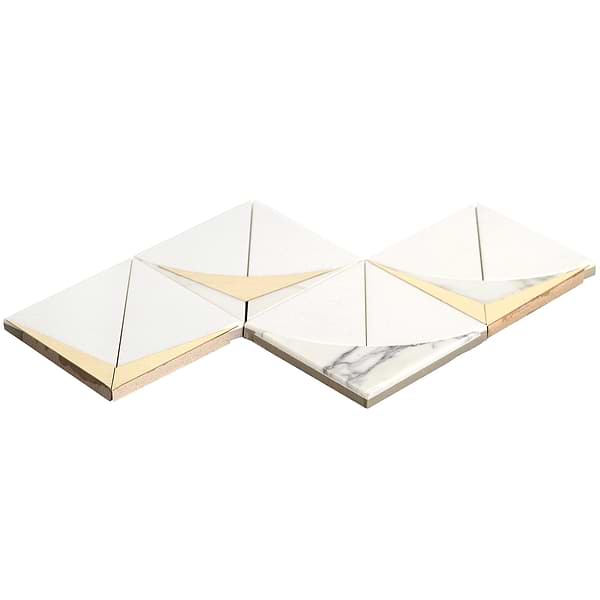 Regis Bianco Waterjet Polished Marble Mosaic Tile- White and Brass