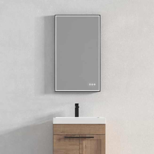Mage Matte Black 24x36" Framed Rectangle LED Mirror; in Black Stainless Steel; in Style Ideas Classic, Contemporary, Modern, Transitional
