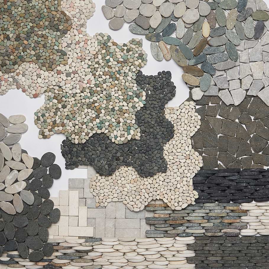 Nature Round White Honed Carrara Marble Mosaic XL Tile in White, View 12, play video