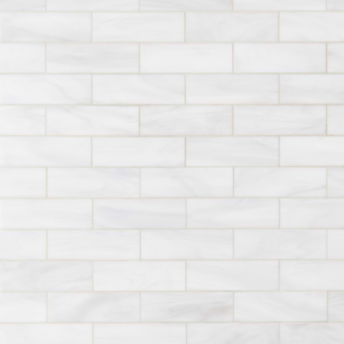 Bespoke Brick Rain Cloud White 2x6 Polished Glass Mosaic Tile