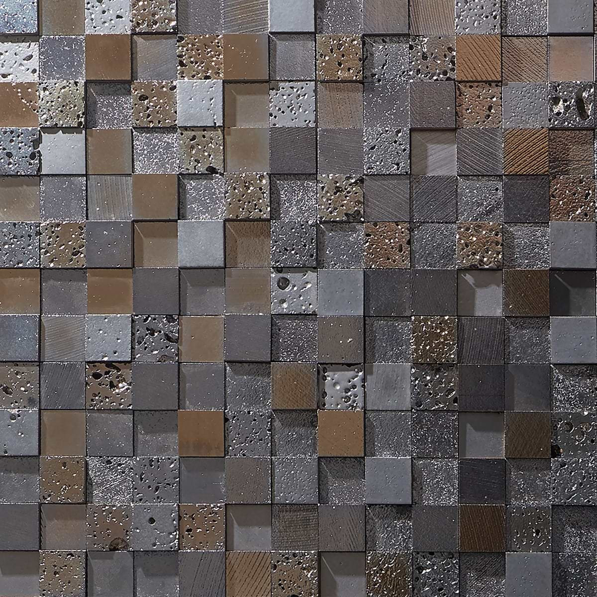 Magma 3D Squares Iron Gray 2x2 Polished Lava Stone Mosaic Tile