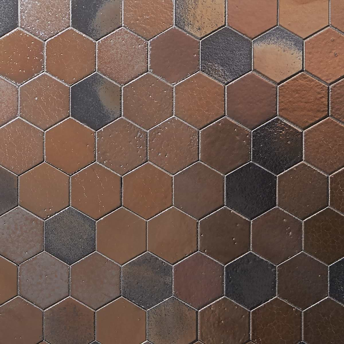 Magma Hexagon Bronze 3" Polished Lava Stone Mosaic Tile