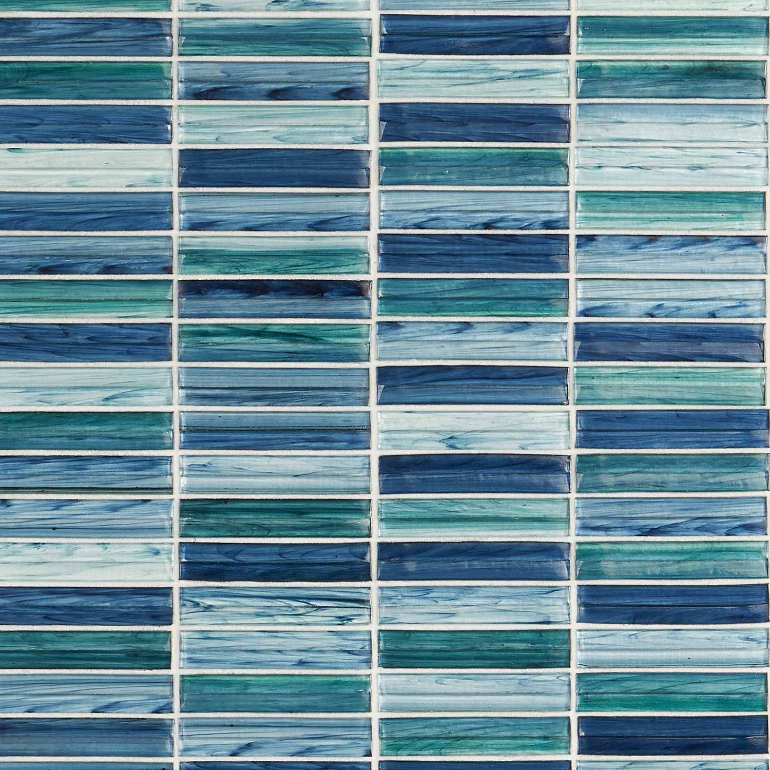 Maya Stacked Aqua Blue 1x5 Polished Glass Mosaic Tile