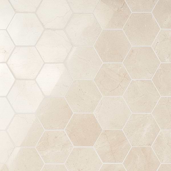Crema Marfil Beige 4" Hexagon Polished Mosaic Tile