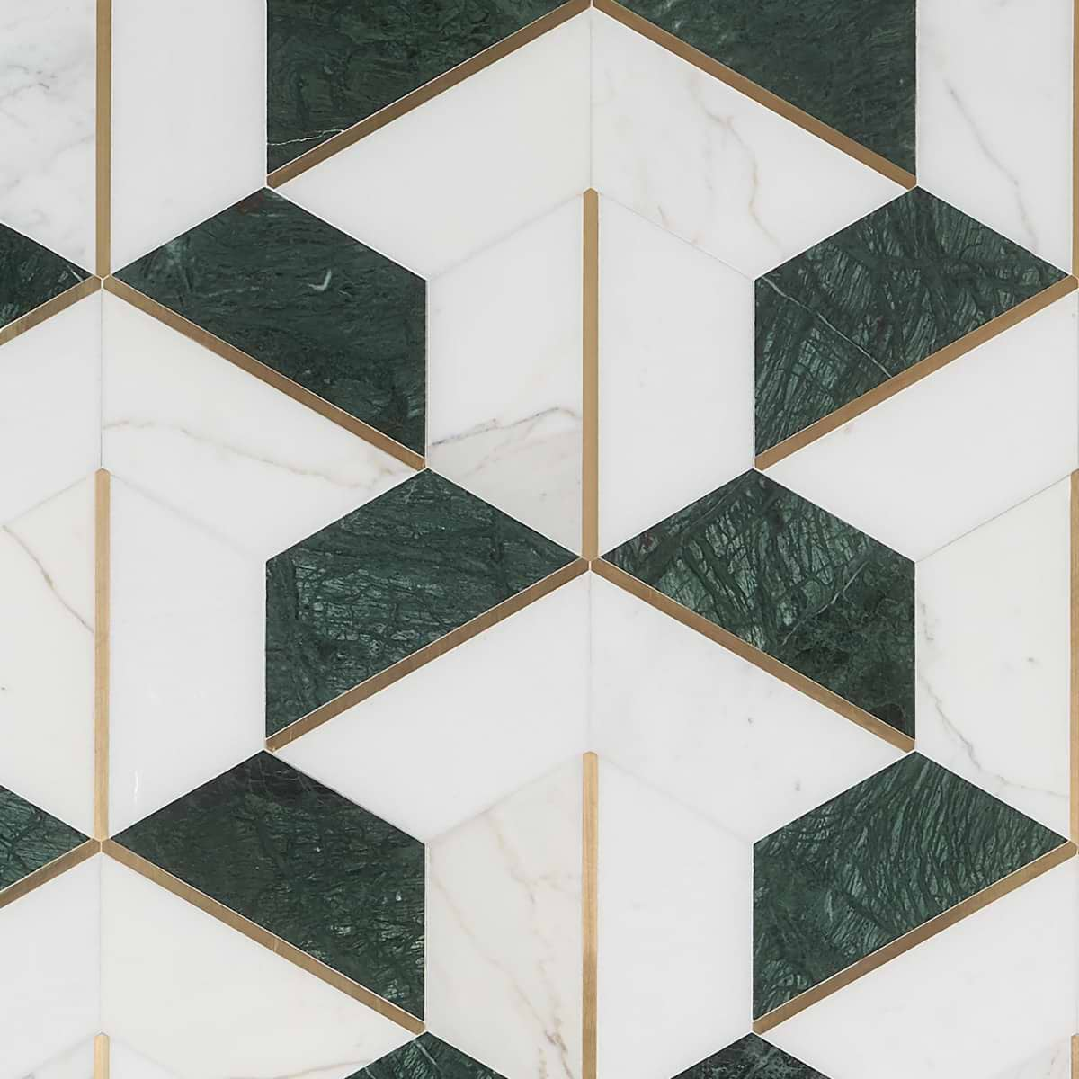 Decade Verde Polished Marble and Brass Mosaic Tile