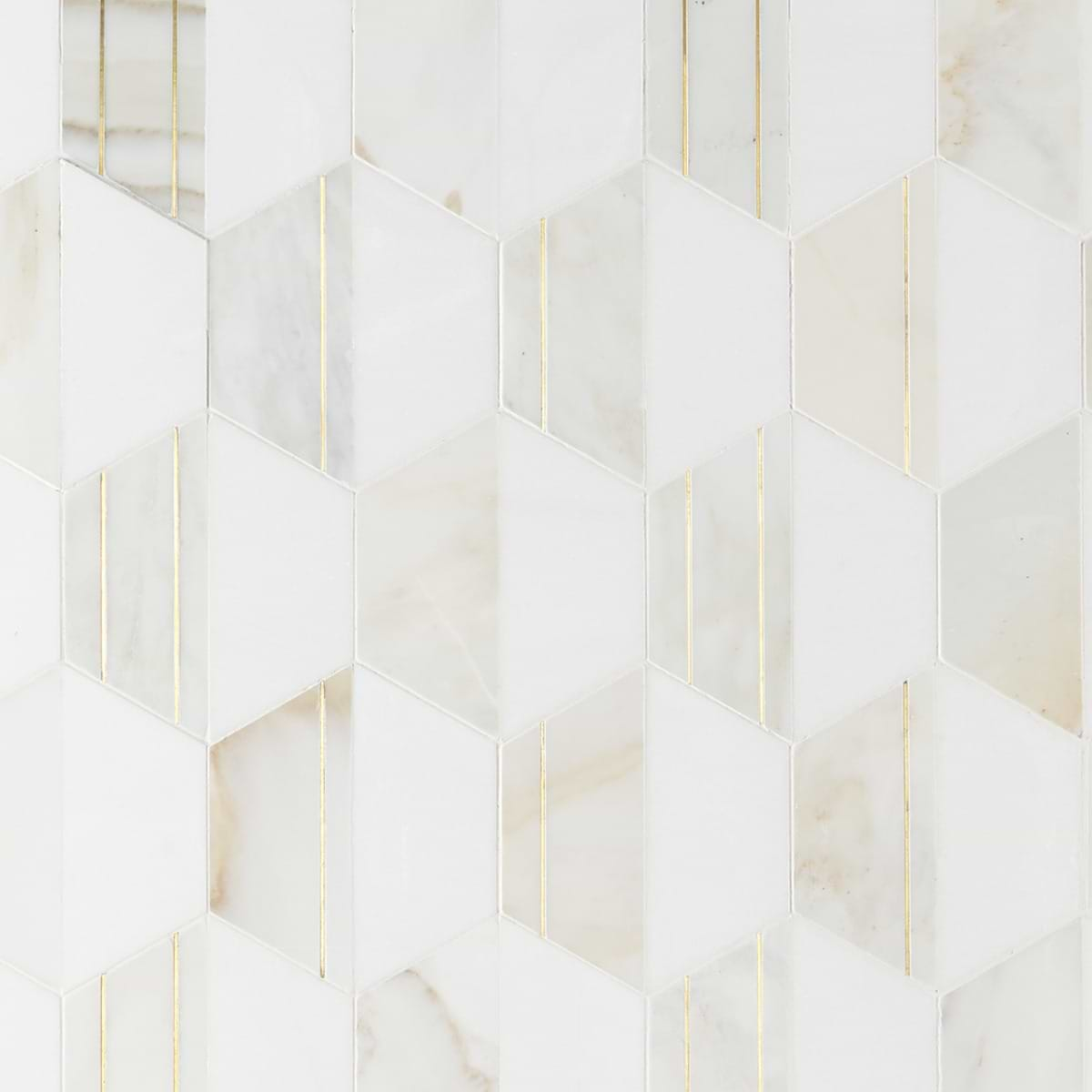 Fuse Bianco 6" Polished Marble and Brass Inlay Mosaic