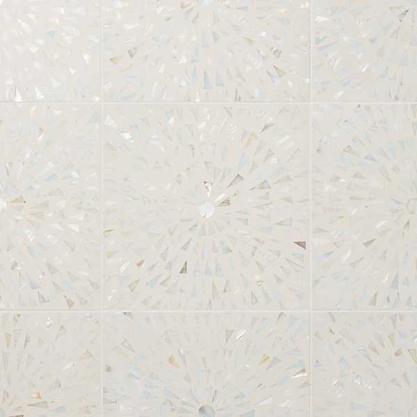 Estee Frosty White 12x12 Polished Pearl Inlay and Cement Tile