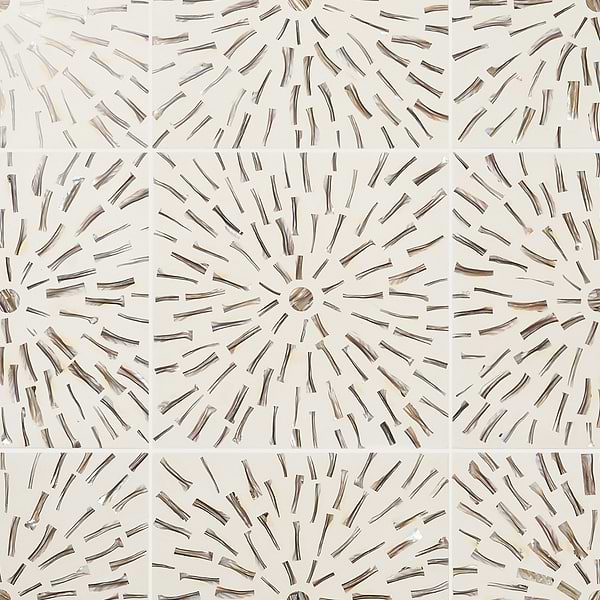 Estee Golden White 12x12 Polished Pearl Inlay and Cement Tile