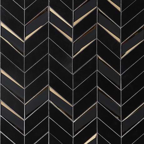 Sample-Kasol Portoro Black 2x4 Marble and Mirrored Glass Polished Mosaic Tile