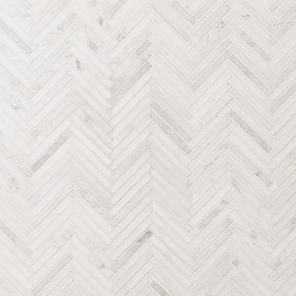 Alaska White 1/2"x4" Herringbone Polished Marble Mosaic Tile