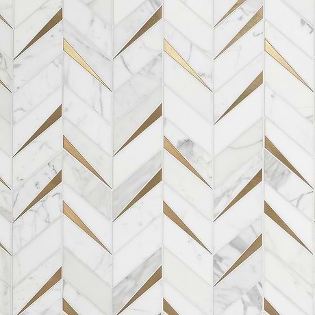 Vara Calacatta Polished Marble and Brass Mosaic Tile