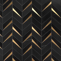 Vara Nero Polished Marble and Brass Mosaic Tile