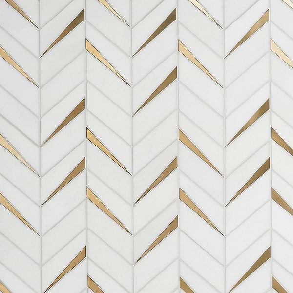 Vara Thassos Polished Marble and Brass Mosaic Tile