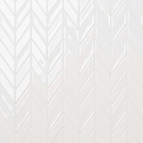 Brookline Chevron Cloud White 1x5 Glossy Ceramic Mosaic Tile