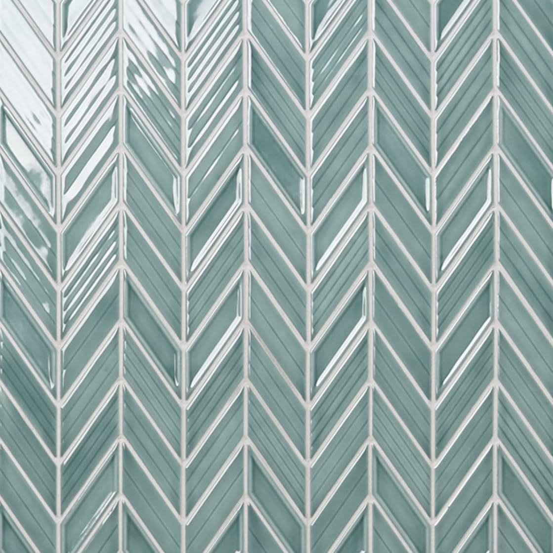 Brookline Chevron Marine Blue 1x5 Glossy Ceramic Mosaic Tile