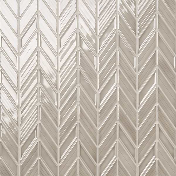 Brookline Chevron Warm Gray 1x5 Glossy Ceramic Mosaic Tile