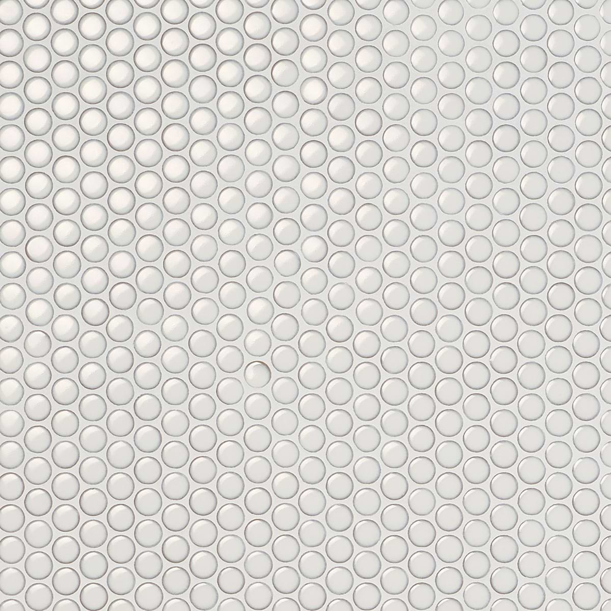 Nirvana Snow Rimmed 1" Penny Round White  Polished Porcelain Mosaic