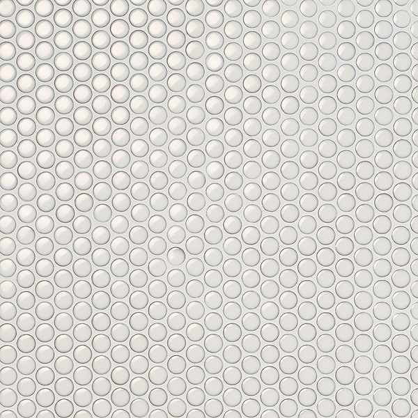 Nirvana Snow Rimmed 1" Penny Round White  Polished Porcelain Mosaic