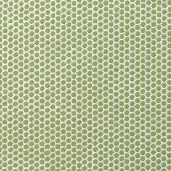 Eden Electric Lime Green Rimmed 1" Penny Round Polished Porcelain Mosaic