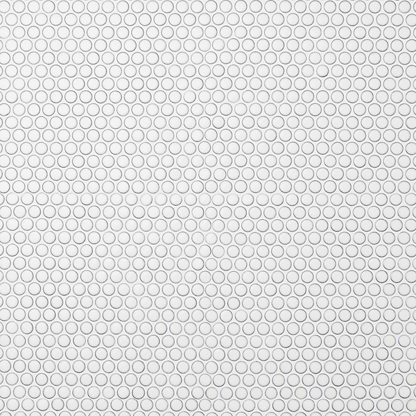 Eden Winter White 1" Penny Round Polished Rimmed Porcelain Mosaic