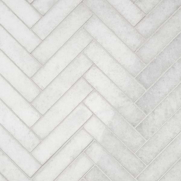 Snow White 1x4 Herringbone Polished Marble Mosaic