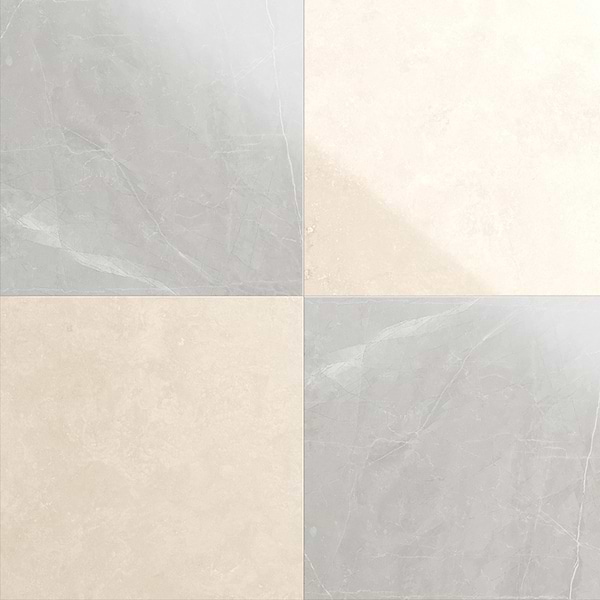 Fortunato Marfil Beige and Amani Gray 12x12 Polished Porcelain Checkerboard Tile