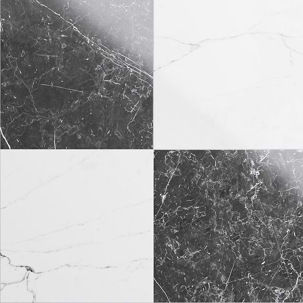 Fortunato Calacatta White and Nero Marquina Black 12x12 Polished Porcelain Checkerboard Tile