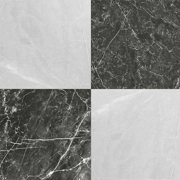 Fortunato Amani Gray and Nero Marquina Black 12x12 Matte Porcelain Checkerboard Tile