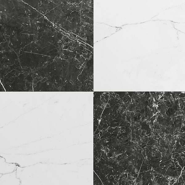 Fortunato Calacatta White and Nero Marquina Black 12x12 Matte Porcelain Checkerboard Tile