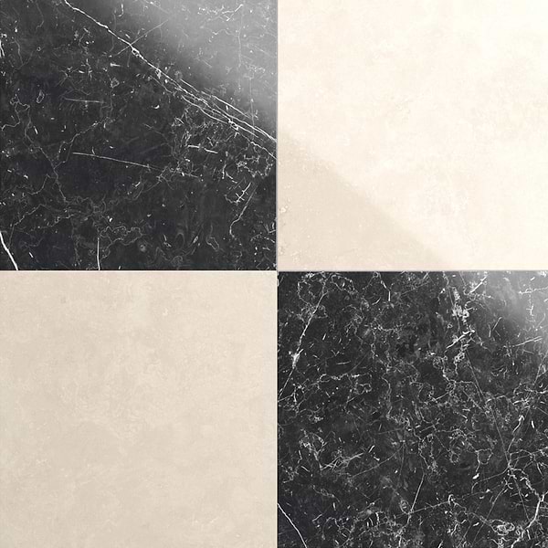 Fortunato Marfil Beige and Nero Marquina Black 12x12 Polished Porcelain Checkerboard Tile