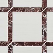 Prezzo Glacier White 12x12 Square and Rosso Levanto 2x12 Picket Honed Marble Tile