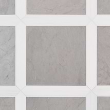Prezzo Ice Gray 12x12 Square and Glacier White 2x12 Picket Honed Marble Tile