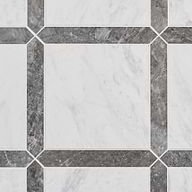 Prezzo Volakas 12x12 Square and Lovina Gray 2x12 Picket Honed Marble Tile