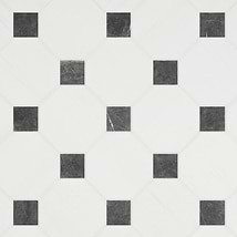 Alaris Glacier White 8" Octagon with Black Silk Dot Tumbled Marble Tile