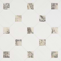 Alaris Glacier White 8" Octagon with Calacatta Viola Dot Tumbled Marble Tile