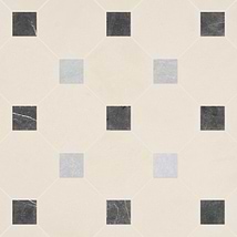 Alaris Simena 8" Octagon with Black Silk and Earth Gray Dot Tumbled Limestone and Marble Tile