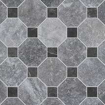 Alaris Lovina Gray 8" Octagon with Black Silk Dot Tumbled Marble Tile
