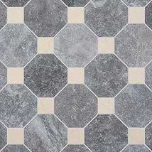 Alaris Lovina Gray 8" Octagon with Crema Ella Dot Tumbled Marble Tile