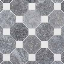 Alaris Lovina Gray 8" Octagon with Glacier White Dot Tumbled Marble Tile
