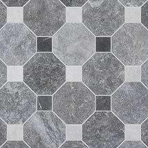 Alaris Lovina Gray 8" Octagon with Black Silk and Earth Gray Dot Tumbled Marble Tile