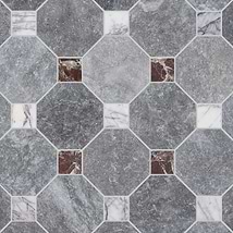Alaris Lovina Gray 8" Octagon with Lilac and Rosso Levanto Dot Tumbled Marble Tile