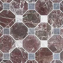 Alaris Rosso Levanto 8" Octagon with Lilac and Lovina Gray Dot Tumbled Marble Tile