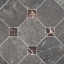 Alaris Lovina Gray 12" Octagon with Rosso Levanto Dot Honed Marble Tile