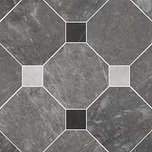Alaris Lovina Gray 12" Octagon with Black Silk and Earth Gray Dot Honed Marble Tile