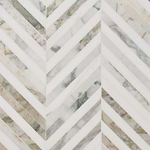 Calacatta Verde Premium and Bianco Dolomite 3x9 Chevron Honed Marble Mosaic Tile