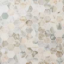 Calacatta Verde Premium 2" Hexagon Honed Marble Mosaic Tile
