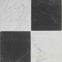 Avanti Nero Marquina Black and Calacatta Gold 12x12 Tumbled Marble Checkerboard Tile