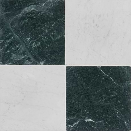 Avanti Verde Green and Bianco Carrara White 12x12 Tumbled Marble Checkerboard Tile