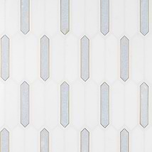 Zeus Blue Celeste 2x8 Picket Polished Marble and Brass Waterjet Mosaic Tile